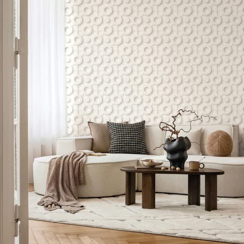 Vliestapete Grafisch 3D-Optik Modern, Kreise matt in Weiß für Wohnzimmer, Schlafzimmer, Büro (89031)