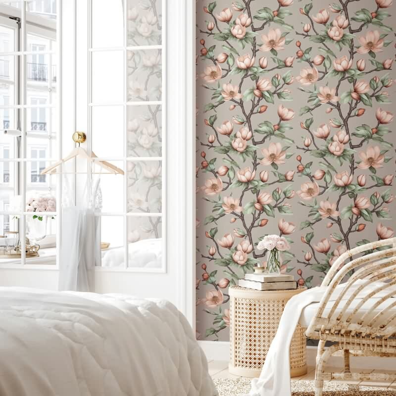 Vliestapete Äste, Blumen Floral Natur matt in Grau für Wohnzimmer, Schlafzimmer, Küche (89033)