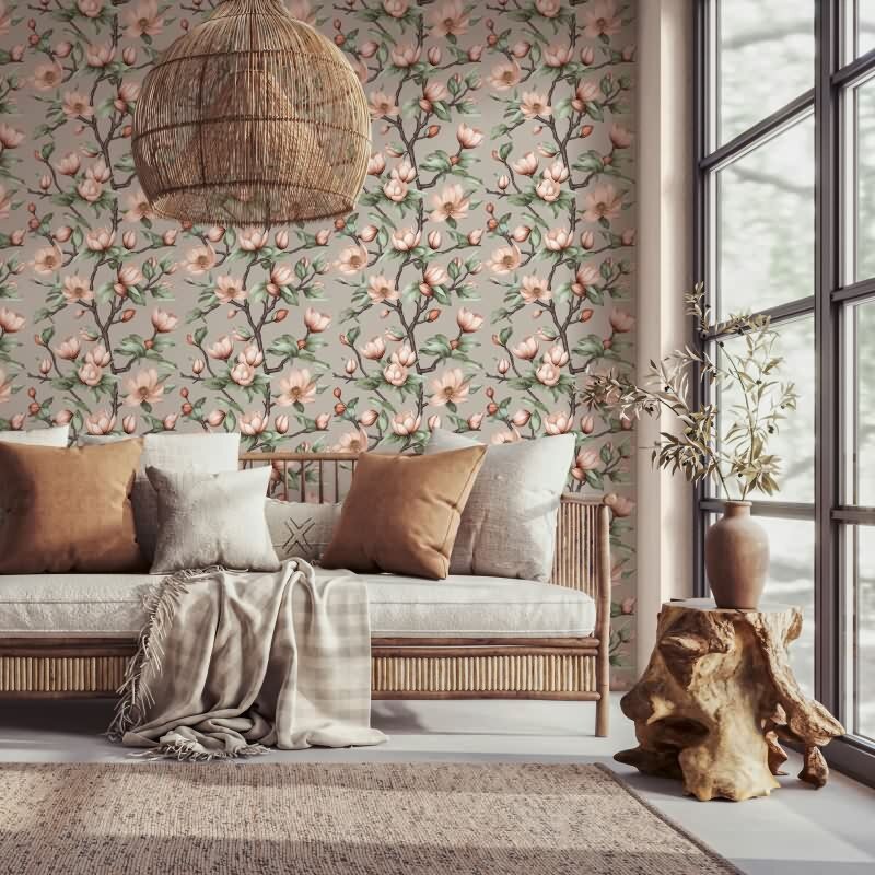 Vliestapete Äste, Blumen Floral Natur matt in Grau für Wohnzimmer, Schlafzimmer, Küche (89033)