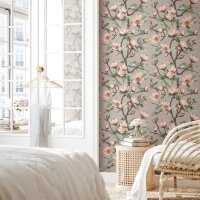 Vliestapete &Auml;ste, Blumen Floral Natur matt in Grau...