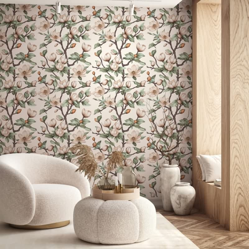 Vliestapete Äste, Blumen Floral Natur matt in Beige für Wohnzimmer, Schlafzimmer, Küche (89034)
