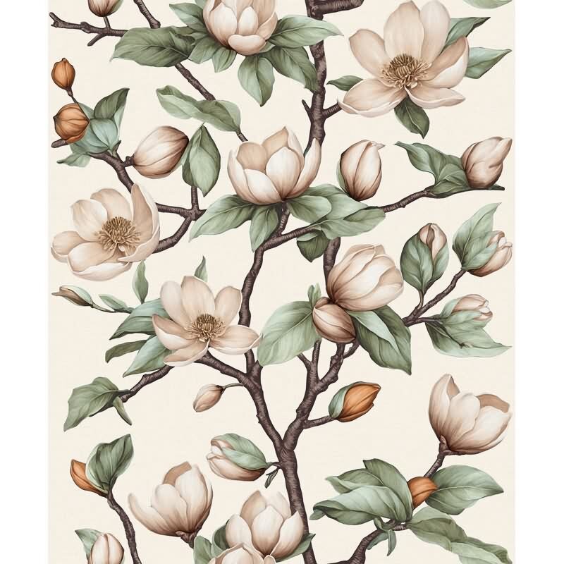 Vliestapete Äste, Blumen Floral Natur matt in Beige für Wohnzimmer, Schlafzimmer, Küche (89034)