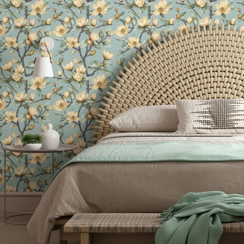 Vliestapete Äste, Blumen Floral Natur matt in Grün für Wohnzimmer, Schlafzimmer, Küche (89035)