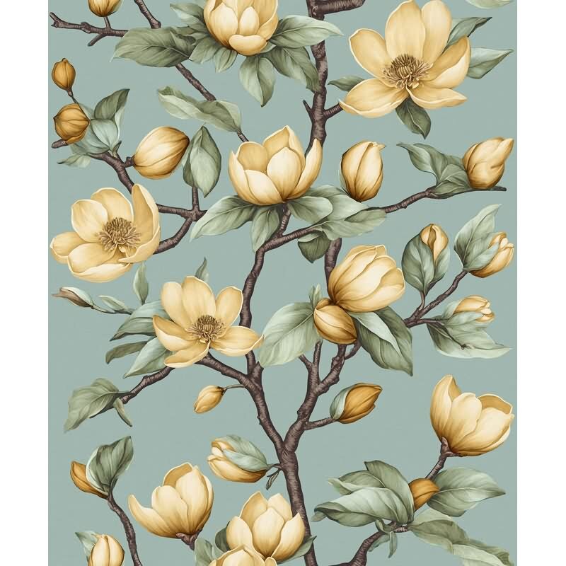 Vliestapete Äste, Blumen Floral Natur matt in Grün für Wohnzimmer, Schlafzimmer, Küche (89035)