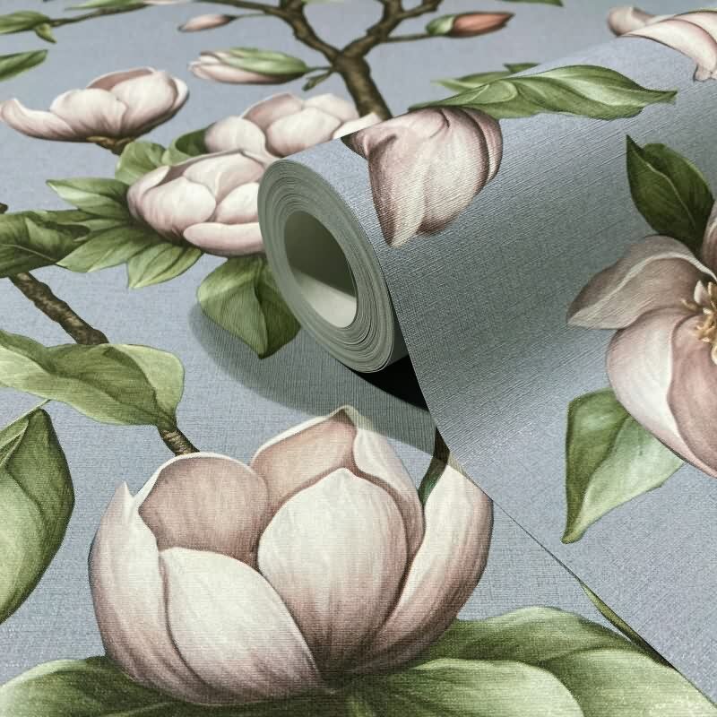 Vliestapete Äste, Blumen Floral Natur matt in Blau für Wohnzimmer, Schlafzimmer, Küche (89036)