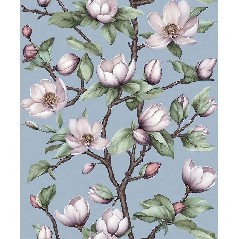 Vliestapete Äste, Blumen Floral Natur matt in Blau für Wohnzimmer, Schlafzimmer, Küche (89036)