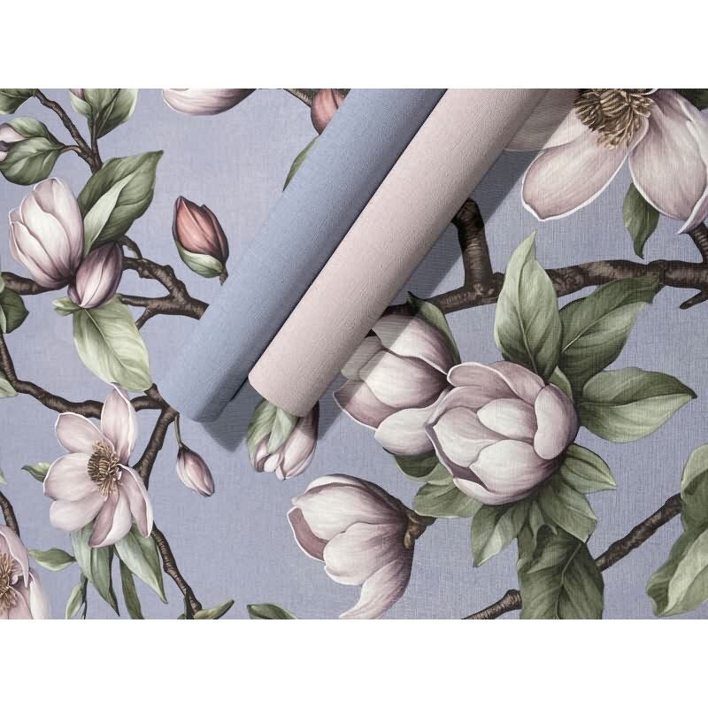 Vliestapete Äste, Blumen Floral Natur matt in Blau für Wohnzimmer, Schlafzimmer, Küche (89036)