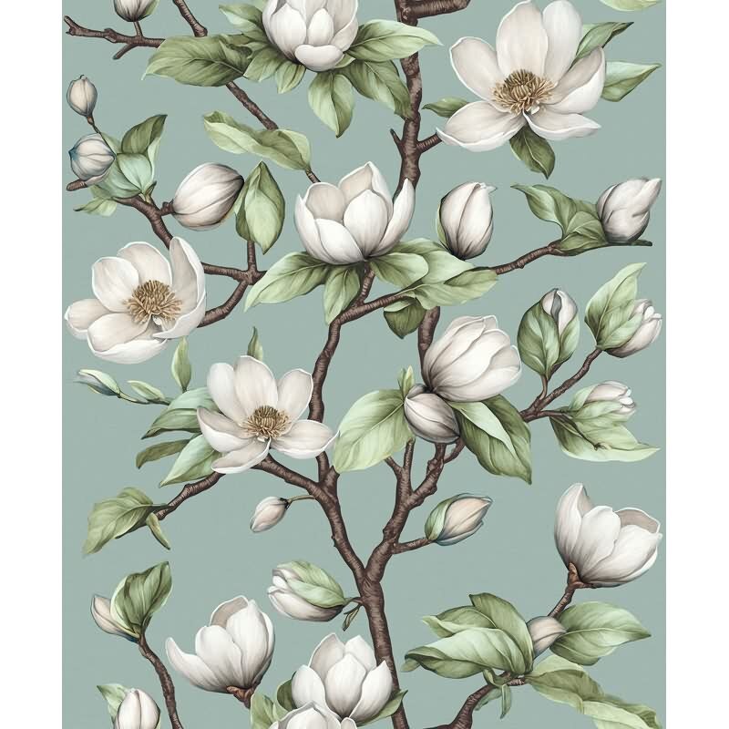 Vliestapete Äste, Blumen Floral Natur matt in Grün für Wohnzimmer, Schlafzimmer, Küche (89037)