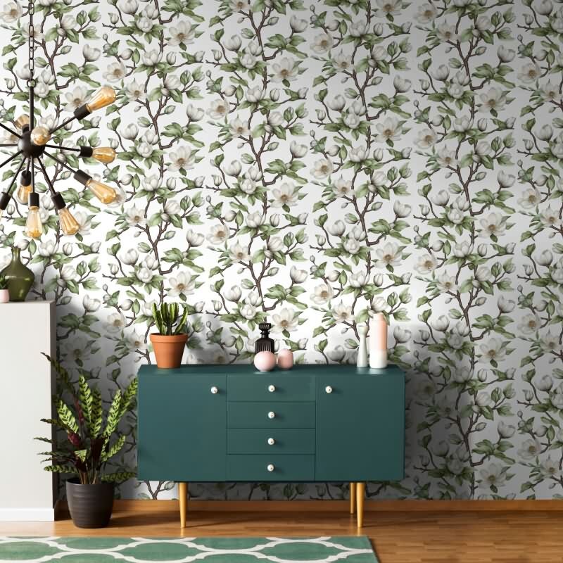 Vliestapete Äste, Blumen Floral Natur matt in Weiß für Wohnzimmer, Schlafzimmer, Küche (89038)