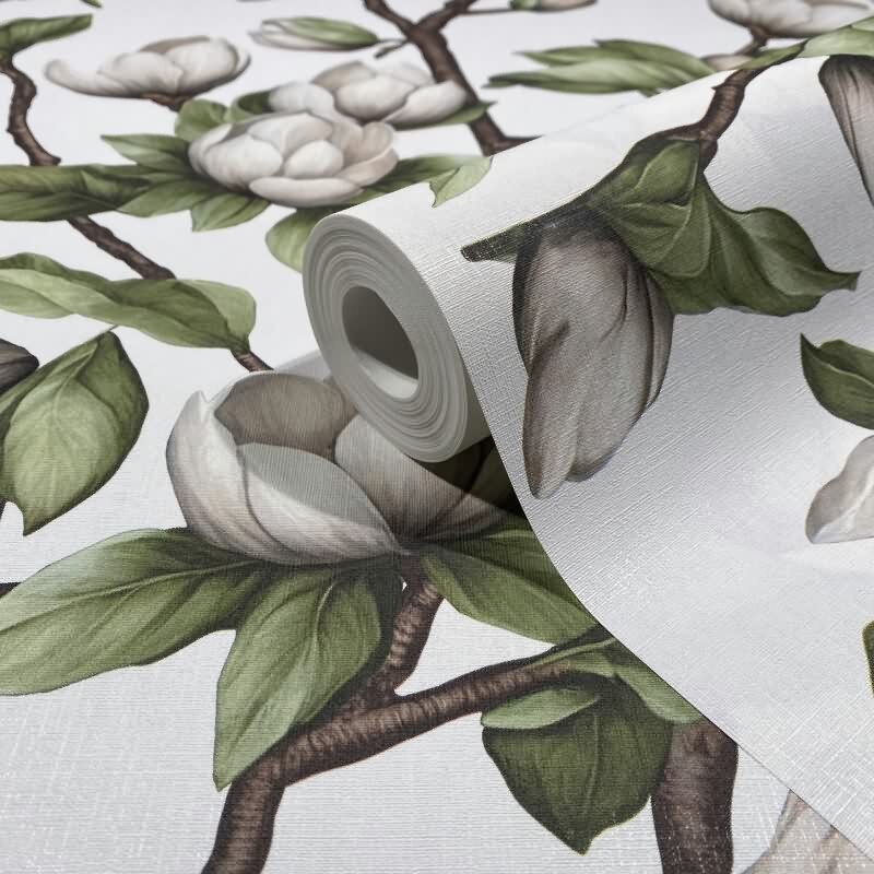 Vliestapete Äste, Blumen Floral Natur matt in Weiß für Wohnzimmer, Schlafzimmer, Küche (89038)