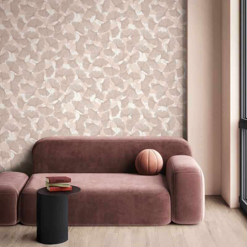 Vliestapete 3D, Blätter Floral Natur matt in Beige für Wohnzimmer, Schlafzimmer, Büro (35780)