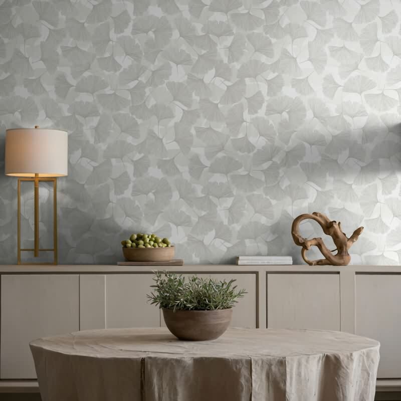 Vliestapete 3D, Blätter Floral Natur matt in Grau für Wohnzimmer, Schlafzimmer, Büro (35781)