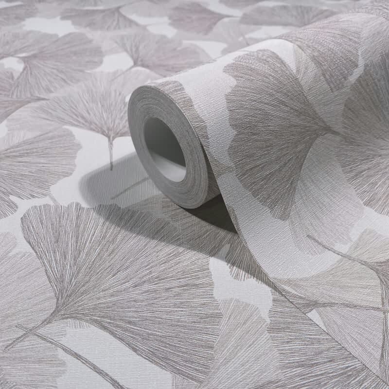 Vliestapete 3D, Blätter Floral Natur matt in Grau für Wohnzimmer, Schlafzimmer, Büro (35781)