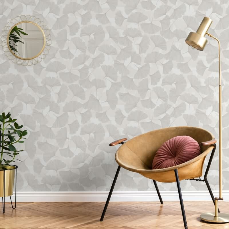 Vliestapete 3D, Blätter Floral Natur matt in Grau für Wohnzimmer, Schlafzimmer, Büro (35782)