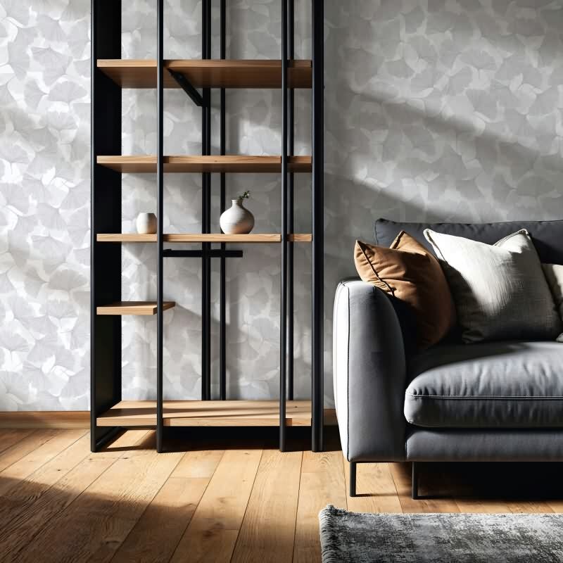 Vliestapete 3D, Blätter Floral Natur matt in Grau für Wohnzimmer, Schlafzimmer, Büro (35783)