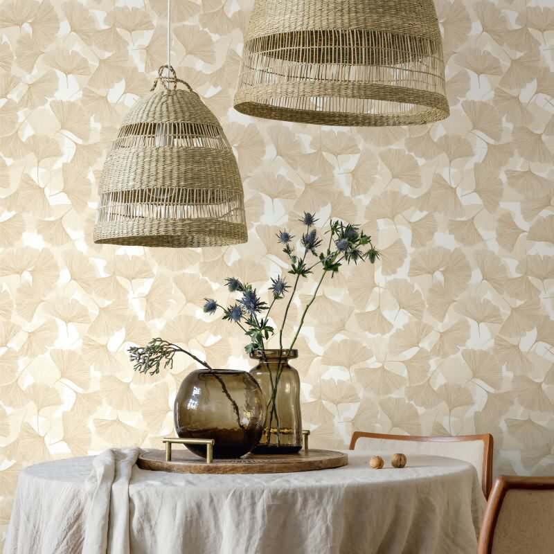 Vliestapete 3D, Blätter Floral Natur matt in Beige für Wohnzimmer, Schlafzimmer, Büro (35784)