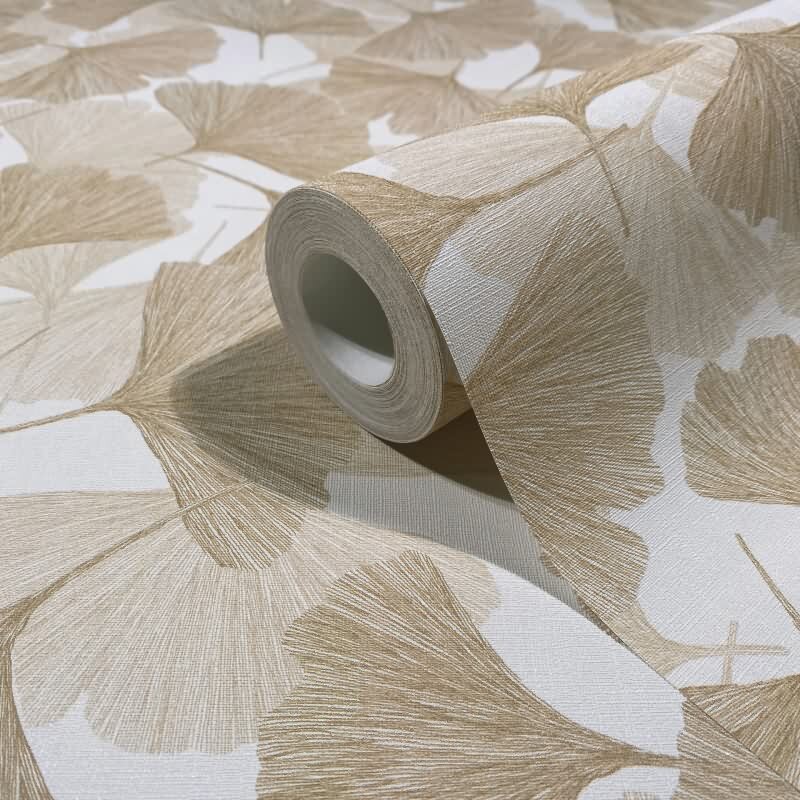 Vliestapete 3D, Blätter Floral Natur matt in Beige für Wohnzimmer, Schlafzimmer, Büro (35784)