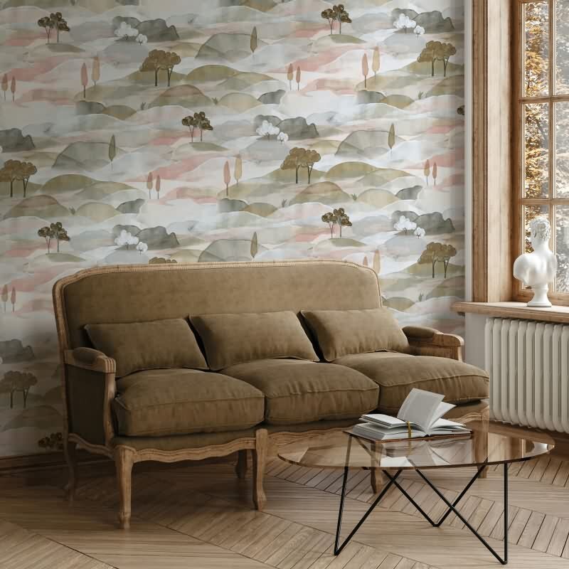 Vliestapete Landschaft Grafisch Natur matt in Grün für Wohnzimmer, Schlafzimmer, Büro (35785)