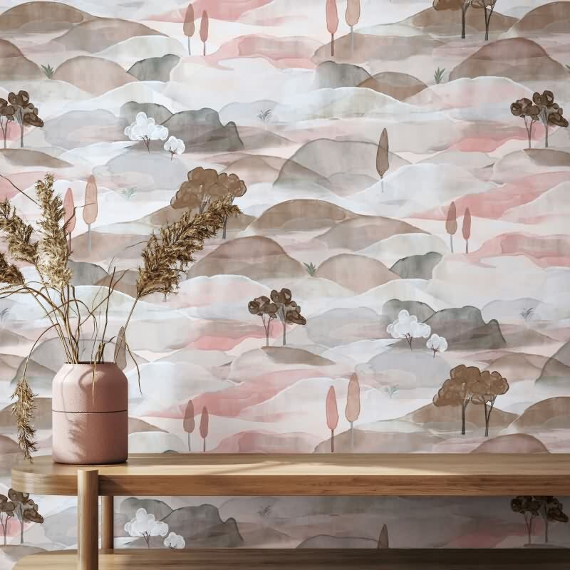 Vliestapete Landschaft Grafisch Natur matt in Blau für Wohnzimmer, Schlafzimmer, Büro (35786)