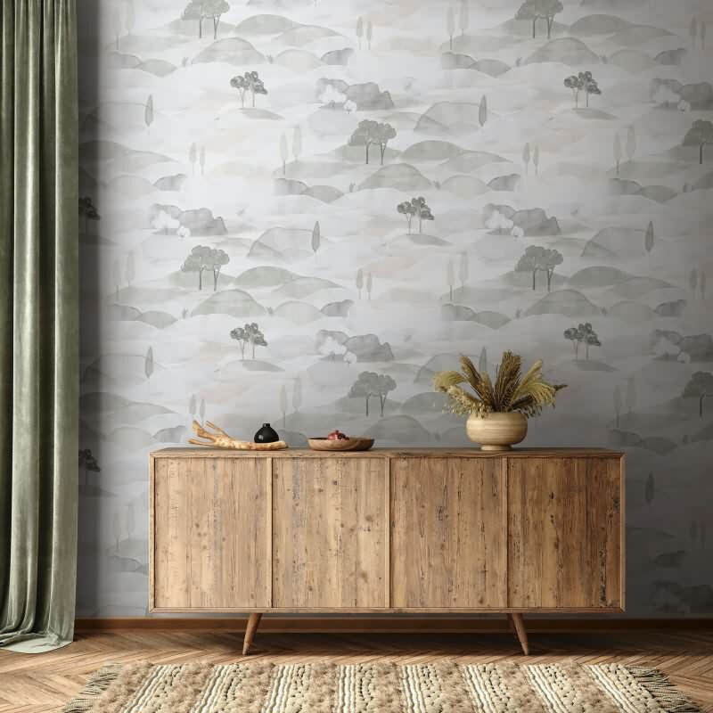 Vliestapete Landschaft Grafisch Natur matt in Grau für Wohnzimmer, Schlafzimmer, Büro (35787)