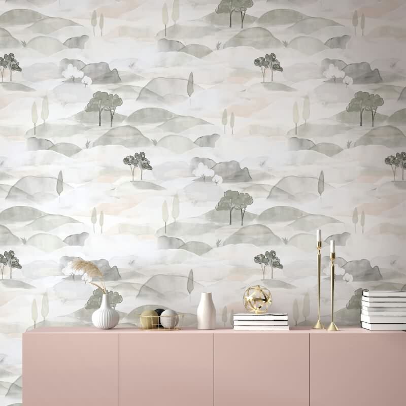 Vliestapete Landschaft Grafisch Natur matt in Grau für Wohnzimmer, Schlafzimmer, Büro (35787)