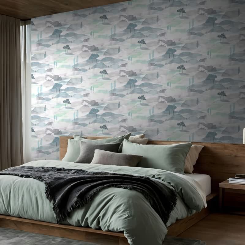 Vliestapete Landschaft Grafisch Natur matt in Weiß für Wohnzimmer, Schlafzimmer, Büro (35788)