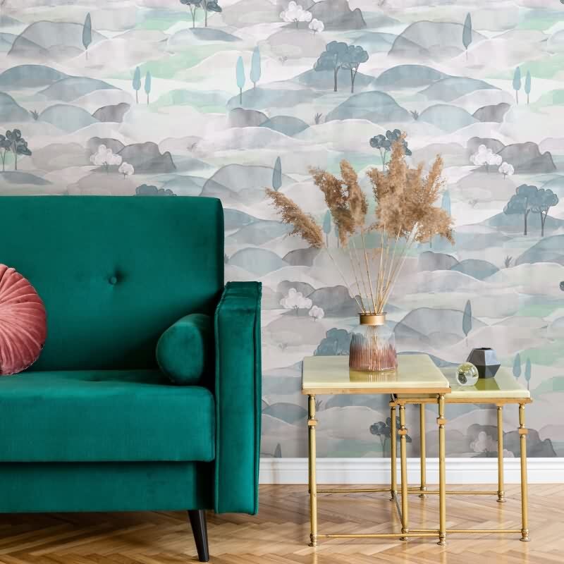 Vliestapete Landschaft Grafisch Natur matt in Weiß für Wohnzimmer, Schlafzimmer, Büro (35788)