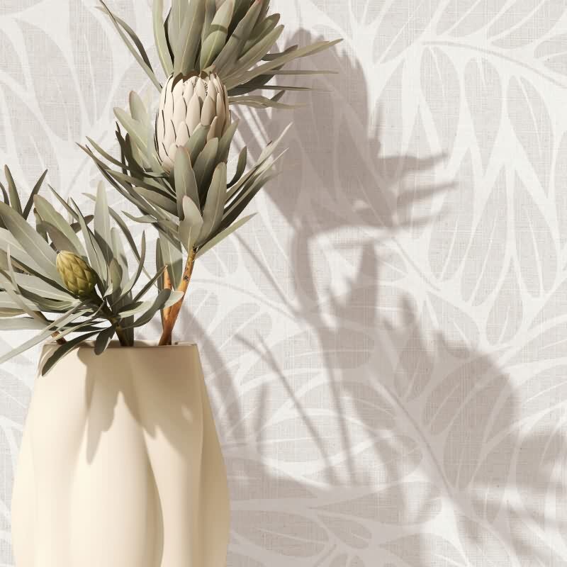 Vliestapete Blätter Floral Natur matt in Weiß für Wohnzimmer, Schlafzimmer, Büro (35794)