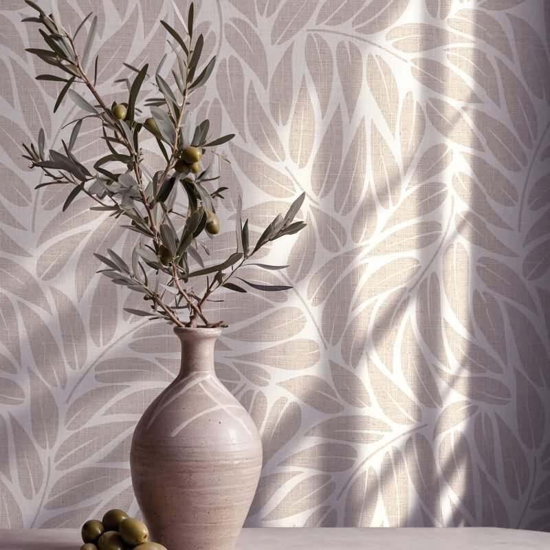 Vliestapete Blätter Floral Natur matt in Beige für Wohnzimmer, Schlafzimmer, Büro (35795)
