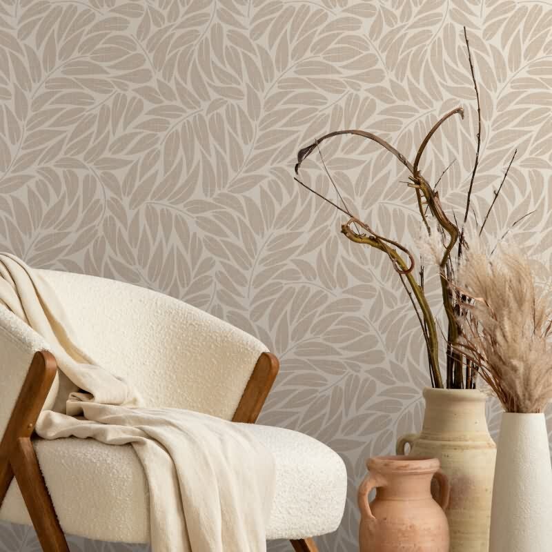 Vliestapete Blätter Floral Natur matt in Beige für Wohnzimmer, Schlafzimmer, Büro (35796)