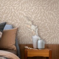 Vliestapete Bl&auml;tter Floral Natur matt in Beige...