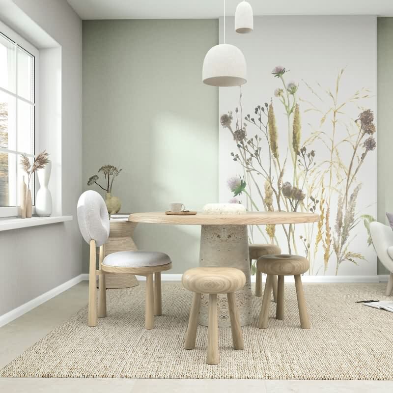 35799 Vliestapete Blumen Blätter Floral Natur matt weiß Wohnzimmer Schlafzimmer Büro Boho Digitaldruck Marburg