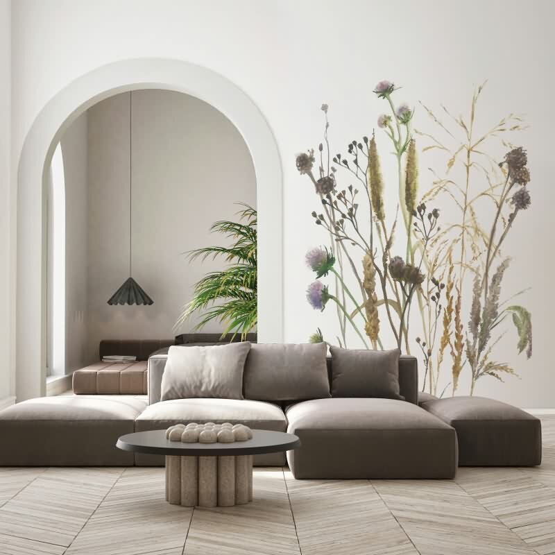 35799 Vliestapete Blumen Blätter Floral Natur matt weiß Wohnzimmer Schlafzimmer Büro Boho Digitaldruck Marburg