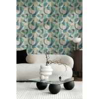 Vliestapete Grafik Blau Gr&uuml;n &ndash; Modern &amp;...