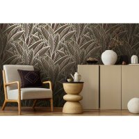 Vliestapete Bl&auml;tter Braun Gelb Rot &ndash; Floral...