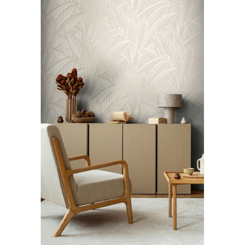 Vliestapete Blätter Weiß Grau – Floral & Glänzend AS Creation (399333)