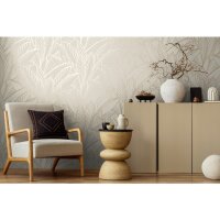 Vliestapete Bl&auml;tter Wei&szlig; Grau &ndash; Floral...