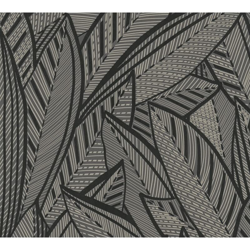 Vliestapete Blätter Schwarz Grau – Floral & Glänzend AS Creation (399334)