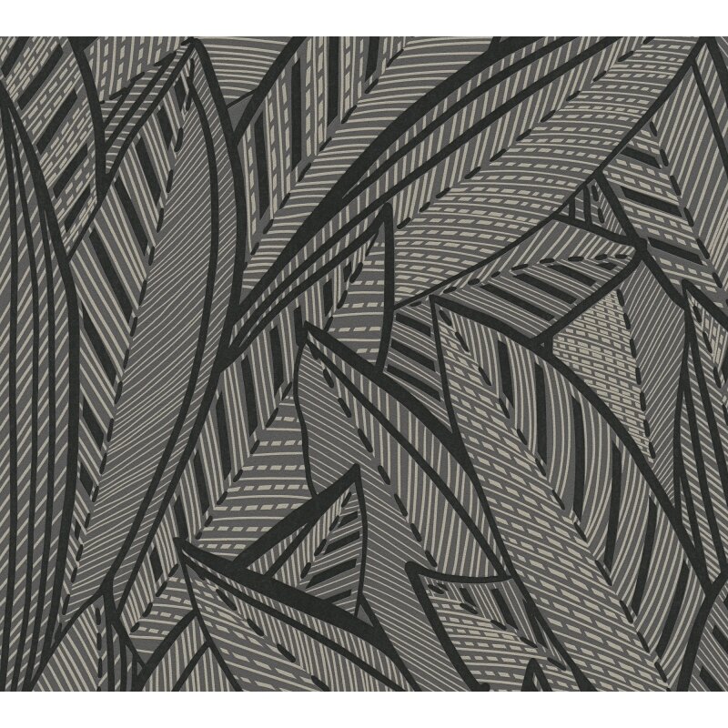 Vliestapete Blätter Schwarz Grau – Floral & Glänzend AS Creation (399334)