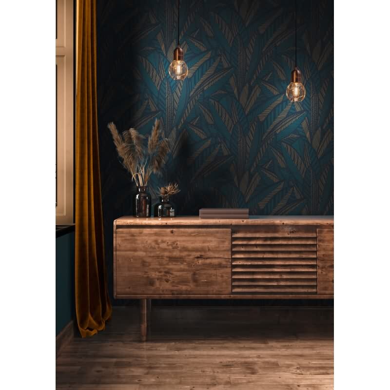 Vliestapete Blätter Blau Gelb – Floral & Glänzend AS Creation (399335)