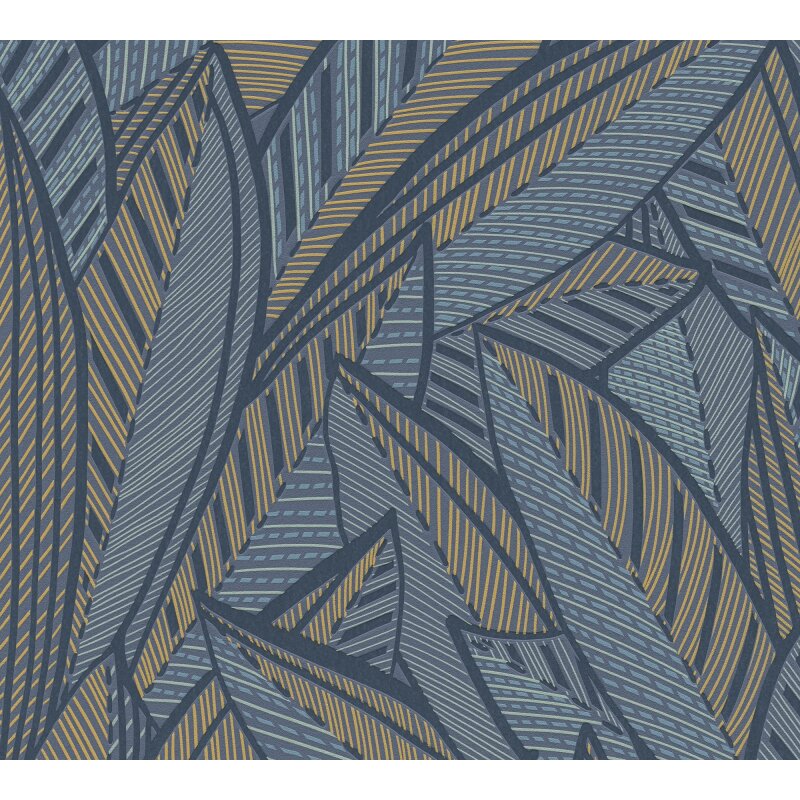 Vliestapete Blätter Blau Gelb – Floral & Glänzend AS Creation (399335)