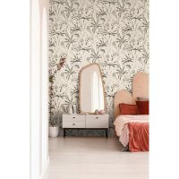 Vliestapete Bl&auml;tter Schwarz Wei&szlig; Grau &ndash;...