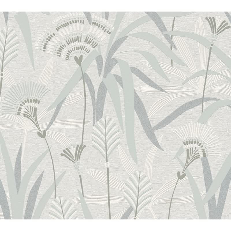 Vliestapete Blätter Grau Grün Blau – Sanft & Natürlich AS Creation (399363)