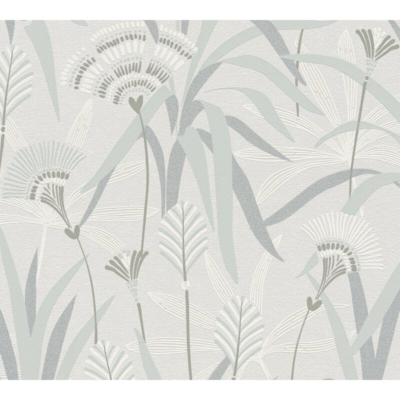 Vliestapete Blätter Grau Grün Blau – Sanft & Natürlich AS Creation (399363)