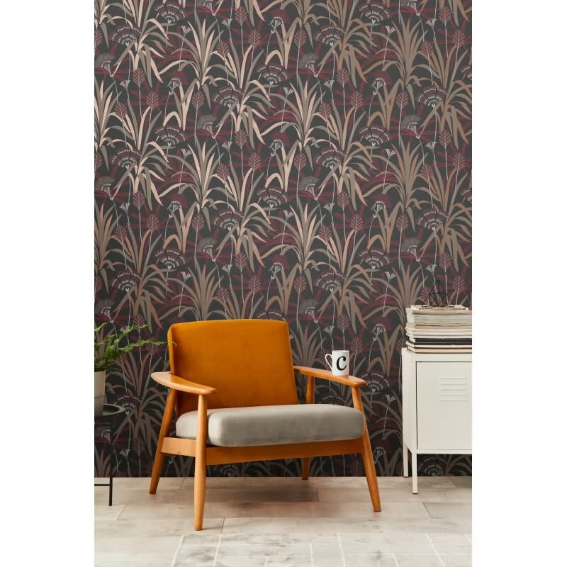 Vliestapete Blätter Schwarz Rot Metallic – Ausdrucksstark & Elegant AS Creation (399364)