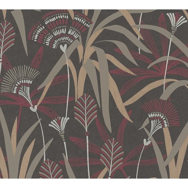 Vliestapete Blätter Schwarz Rot Metallic – Ausdrucksstark & Elegant AS Creation (399364)