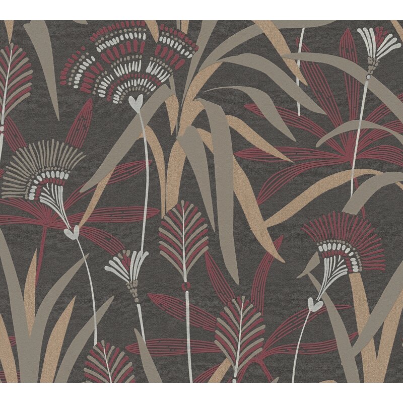 Vliestapete Blätter Schwarz Rot Metallic – Ausdrucksstark & Elegant AS Creation (399364)