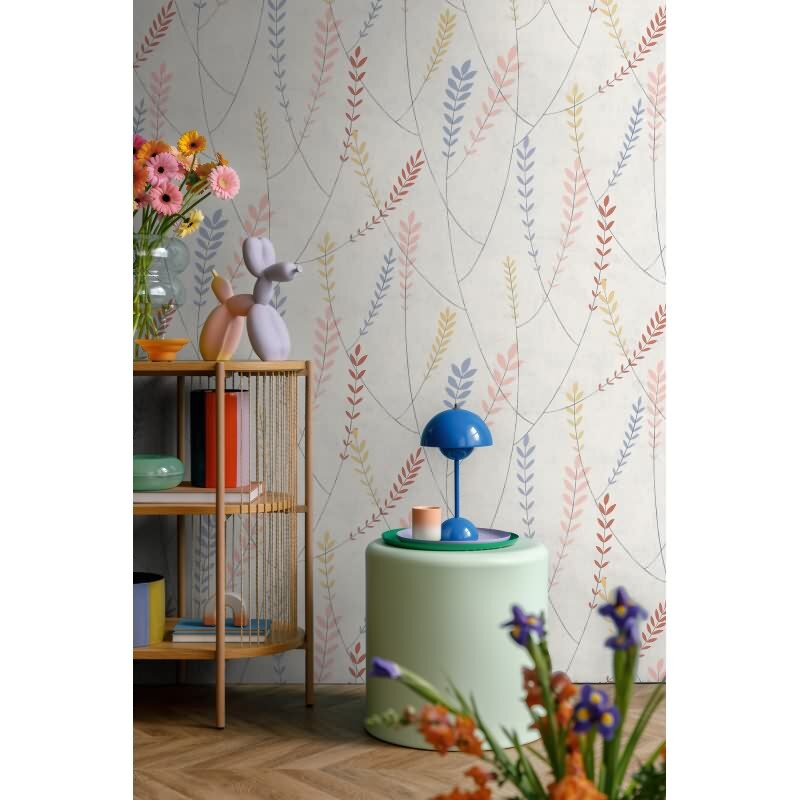 Vliestapete – bunte Blätterranken auf hellgrauem Hintergrund AS Creation (791462)