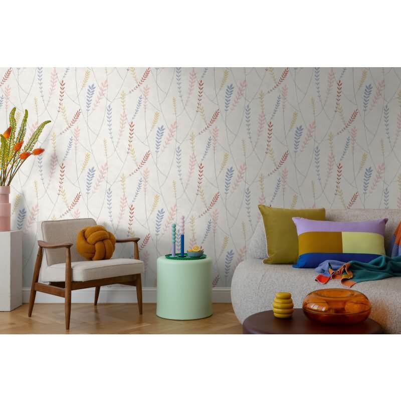 Vliestapete – bunte Blätterranken auf hellgrauem Hintergrund AS Creation (791462)