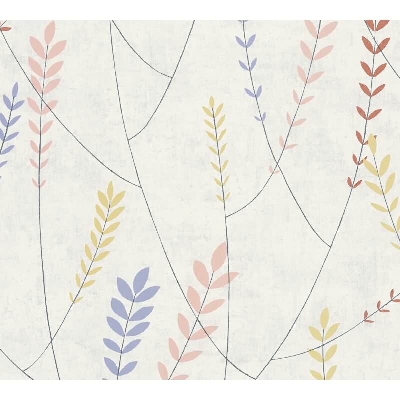 Vliestapete – bunte Blätterranken auf hellgrauem Hintergrund AS Creation (791462)